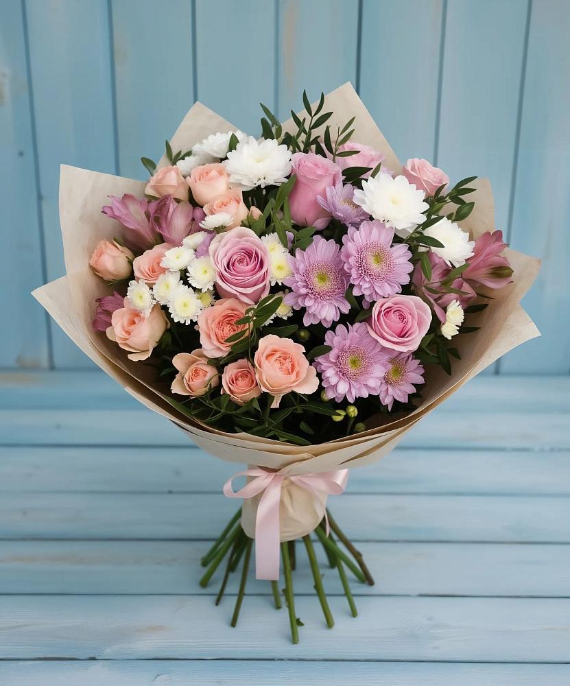 Букет цветов из: Хризантемы, Розы и Альстромерии в Центральный Тульская область
