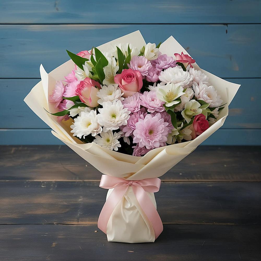 Букет цветов из: Хризантемы, Альстромерии и Розы в Центральный Тульская область